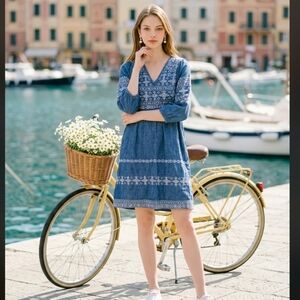 Wrap London Denim Blue Embroidered Dress
